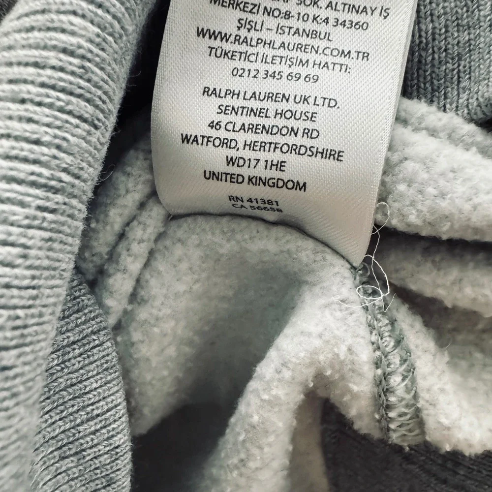 Polo Ralph Lauren Polo Duffel Bear Tartan Plaid Coat Fleece Sweatshirt Grey SZ M